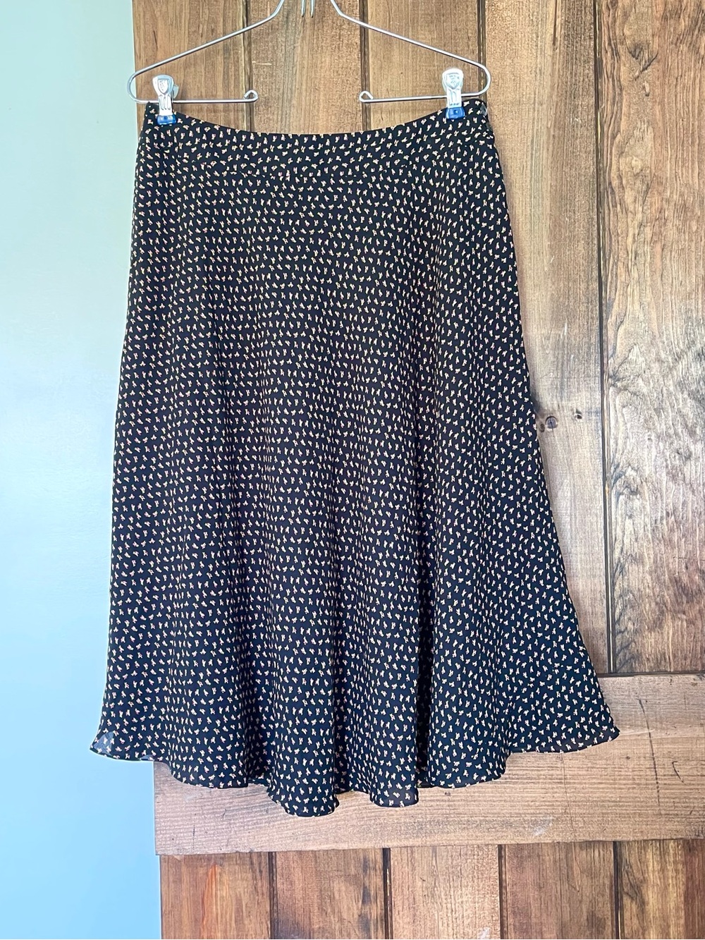 Vintage 90's Jones NY Black A Line Silk Midi Ditsy Floral Print Slip Skirt 8
